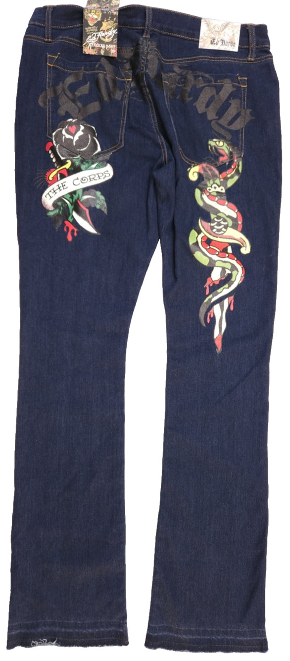 ED HARDY Stacked Boot Jeans Men's 36 Blue Snake The Corps Y2K Style